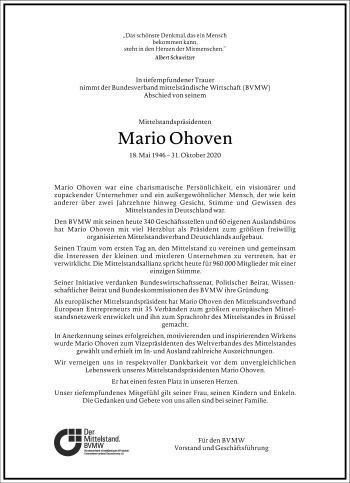 Traueranzeige von Mario Ohoven von Frankfurter Allgemeine Zeitung