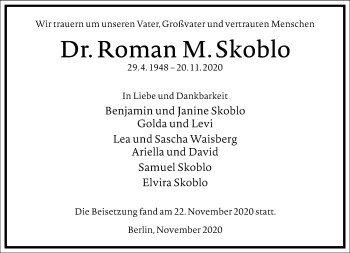 Traueranzeige von Roman M. Skoblo von Frankfurter Allgemeine Zeitung