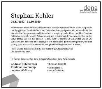 Traueranzeige von Stephan Kohler von Frankfurter Allgemeine Zeitung