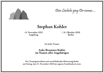 Traueranzeige von Stephan Kohler von Frankfurter Allgemeine Zeitung