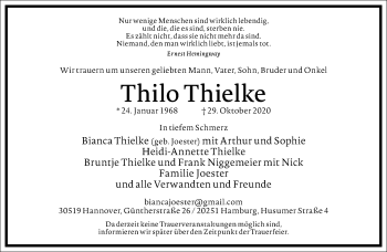 Traueranzeige von Thilo Thielke von Frankfurter Allgemeine Zeitung