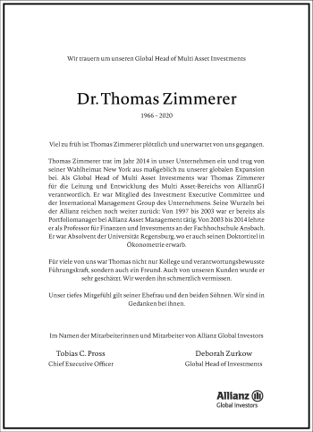 Traueranzeige von Thomas Zimmerer von Frankfurter Allgemeine Zeitung