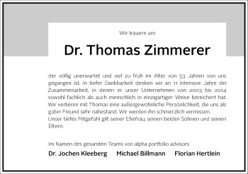 Traueranzeige von Thomas Zimmerer von Frankfurter Allgemeine Zeitung