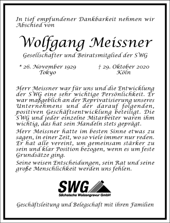 Traueranzeige von Wolfgang Meissner von Frankfurter Allgemeine Zeitung