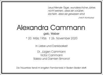 Traueranzeige von Alexandra Cammann von Frankfurter Allgemeine Zeitung