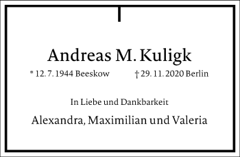 Traueranzeige von Andreas M. Kuligk von Frankfurter Allgemeine Zeitung