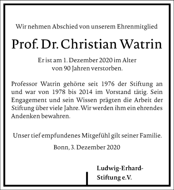 Traueranzeige von Christian Watrin von Frankfurter Allgemeine Zeitung