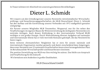 Traueranzeige von Dieter L. Schmidt von Frankfurter Allgemeine Zeitung