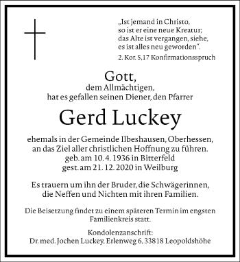 Traueranzeige von Gerd Luckey von Frankfurter Allgemeine Zeitung