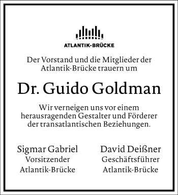 Traueranzeige von Guido Goldman von Frankfurter Allgemeine Zeitung