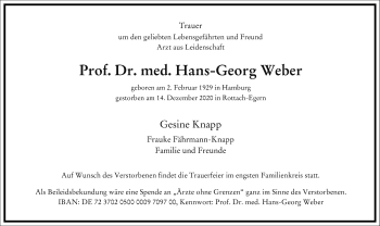 Traueranzeige von Hans-Georg Weber von Frankfurter Allgemeine Zeitung