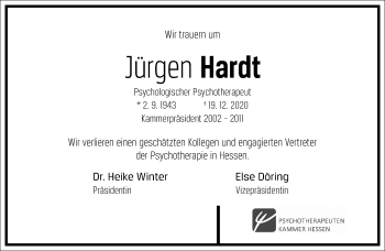 Traueranzeige von Jürgen Hardt von Frankfurter Allgemeine Zeitung