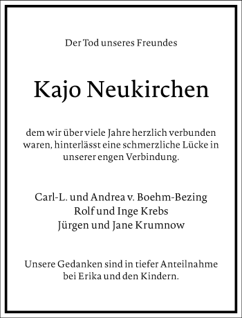 Traueranzeige von Kajo Neukirchen von Frankfurter Allgemeine Zeitung