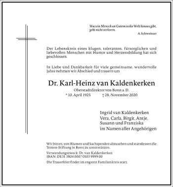 Traueranzeige von Karl-Heinz van Kaldenkerken von Frankfurter Allgemeine Zeitung