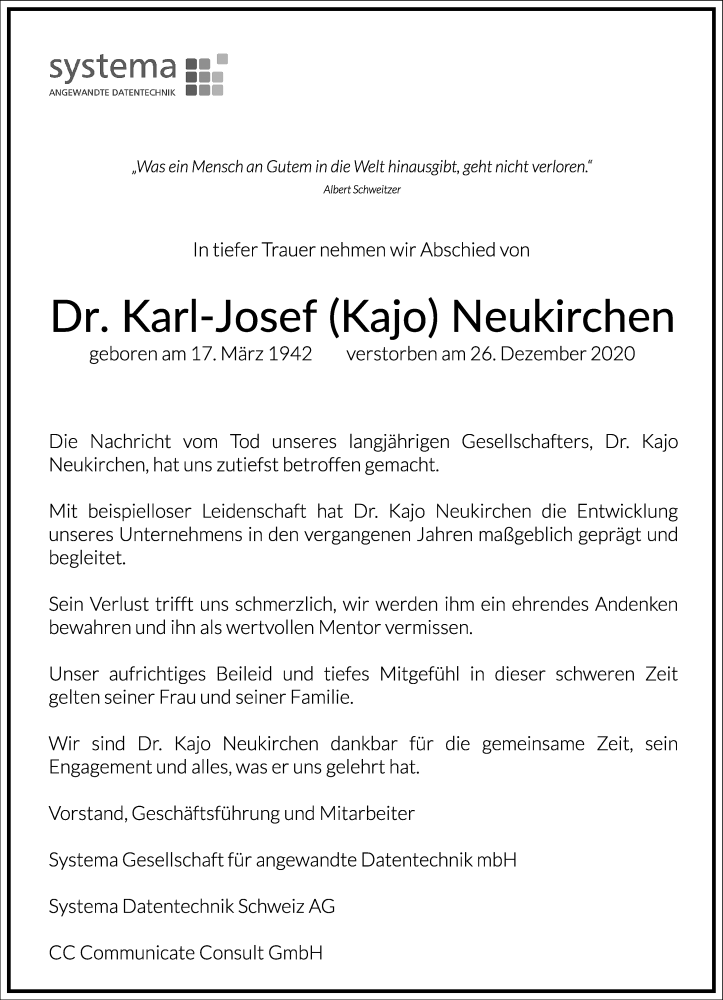  Traueranzeige für Karl-Josef  Neukirchen vom 02.01.2021 aus Frankfurter Allgemeine Zeitung