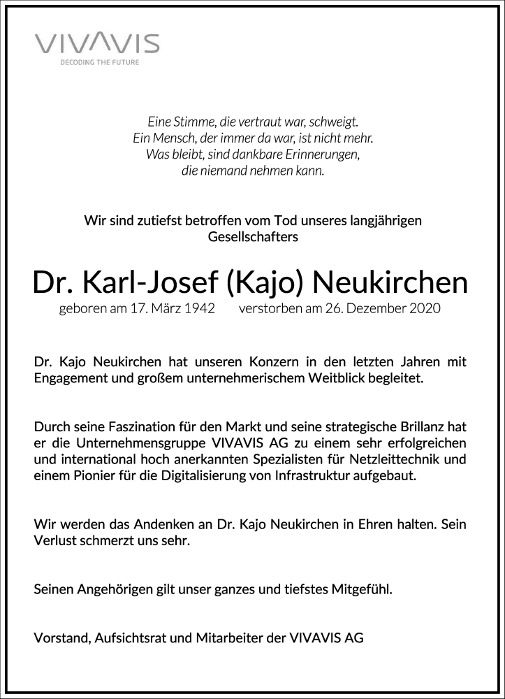  Traueranzeige für Karl-Josef  Neukirchen vom 02.01.2021 aus Frankfurter Allgemeine Zeitung