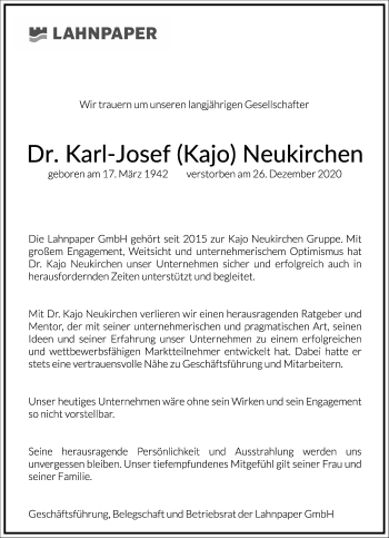 Traueranzeige von Karl-Josef  Neukirchen von Frankfurter Allgemeine Zeitung