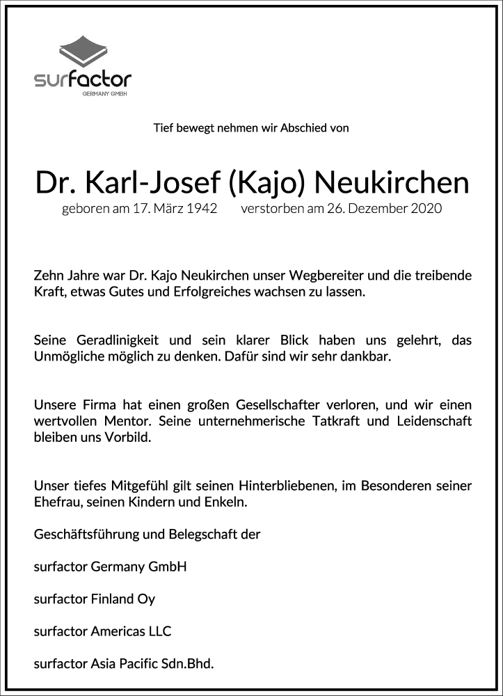  Traueranzeige für Karl-Josef  Neukirchen vom 02.01.2021 aus Frankfurter Allgemeine Zeitung