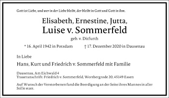 Traueranzeige von Luise v. Sommerfeld von Frankfurter Allgemeine Zeitung