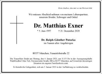 Traueranzeige von Matthias Exner von Frankfurter Allgemeine Zeitung