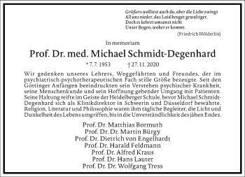 Traueranzeige von Michael Schmidt-Degenhard von Frankfurter Allgemeine Zeitung