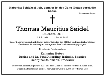 Traueranzeige von Thomas Mauritius Seidel von Frankfurter Allgemeine Zeitung