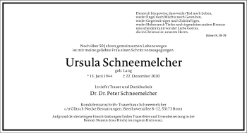 Traueranzeige von Ursula Schneemelcher von Frankfurter Allgemeine Zeitung