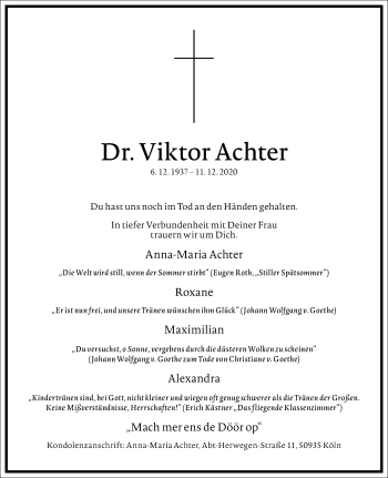 Traueranzeige von Viktor Achter von Frankfurter Allgemeine Zeitung
