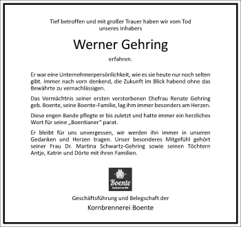 Traueranzeige von Werner Gehring von Frankfurter Allgemeine Zeitung