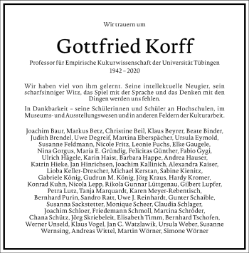 Traueranzeige von Gottfried Korff von Frankfurter Allgemeine Zeitung