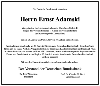 Traueranzeige von Ernst Adamski von Frankfurter Allgemeine Zeitung