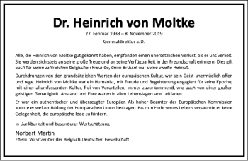 Traueranzeige von Heinrich von Moltke von Frankfurter Allgemeine Zeitung