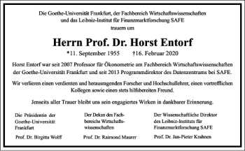 Traueranzeige von Horst Entorf von Frankfurter Allgemeine Zeitung