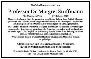 Traueranzeige von Margret Stuffmann von Frankfurter Allgemeine Zeitung