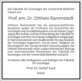 Traueranzeige von Otthein Rammstedt von Frankfurter Allgemeine Zeitung