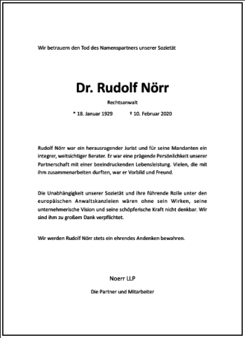 Traueranzeige von Rudolf Nörr von Frankfurter Allgemeine Zeitung