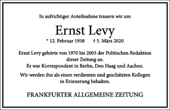 Traueranzeige von Ernst Levy von Frankfurter Allgemeine Zeitung
