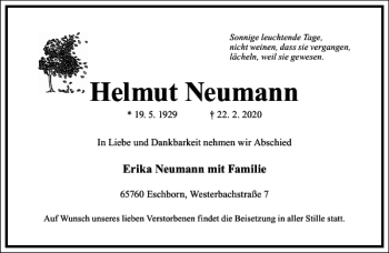 Traueranzeige von Helmut Neumann von Frankfurter Allgemeine Zeitung
