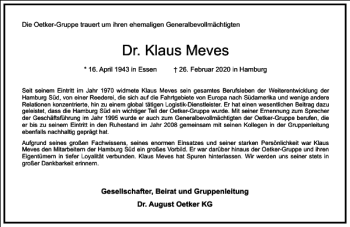 Traueranzeige von Klaus Meves von Frankfurter Allgemeine Zeitung