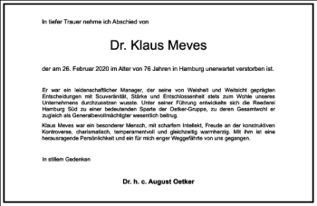 Traueranzeige von Klaus Meves von Frankfurter Allgemeine Zeitung