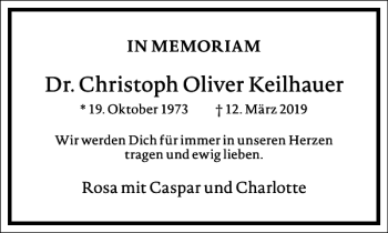 Traueranzeige von Oliver Keilhauer von Frankfurter Allgemeine Zeitung