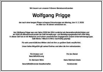 Traueranzeige von Wolfgang Prigge von Frankfurter Allgemeine Zeitung