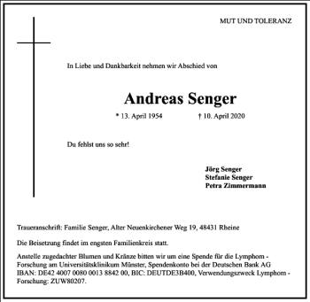 Traueranzeige von Andreas Senger von Frankfurter Allgemeine Zeitung