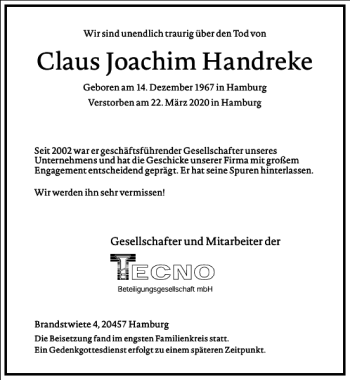 Traueranzeige von Claus Joachim Handreke von Frankfurter Allgemeine Zeitung