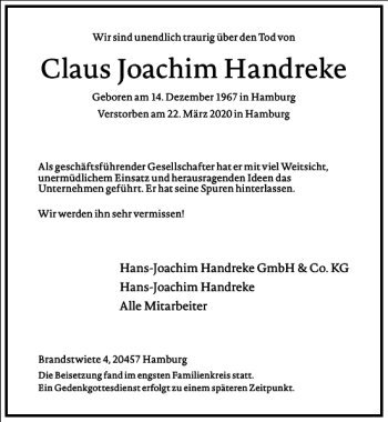 Traueranzeige von Claus Joachim Handreke von Frankfurter Allgemeine Zeitung