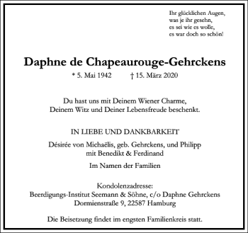 Traueranzeige von Daphne de Chapeaurouge-Gehrckens von Frankfurter Allgemeine Zeitung