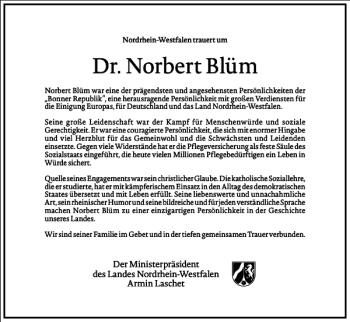 Traueranzeige von Dr. Norbert Blüm von Frankfurter Allgemeine Zeitung