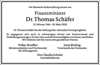 Traueranzeige von Dr. Thomas Schäfer von Frankfurter Allgemeine Zeitung