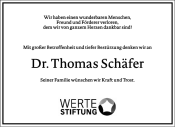 Traueranzeige von Dr. Thomas Schäfer von Frankfurter Allgemeine Zeitung