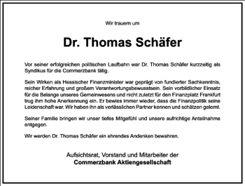 Traueranzeige von Dr. Thomas Schäfer von Frankfurter Allgemeine Zeitung